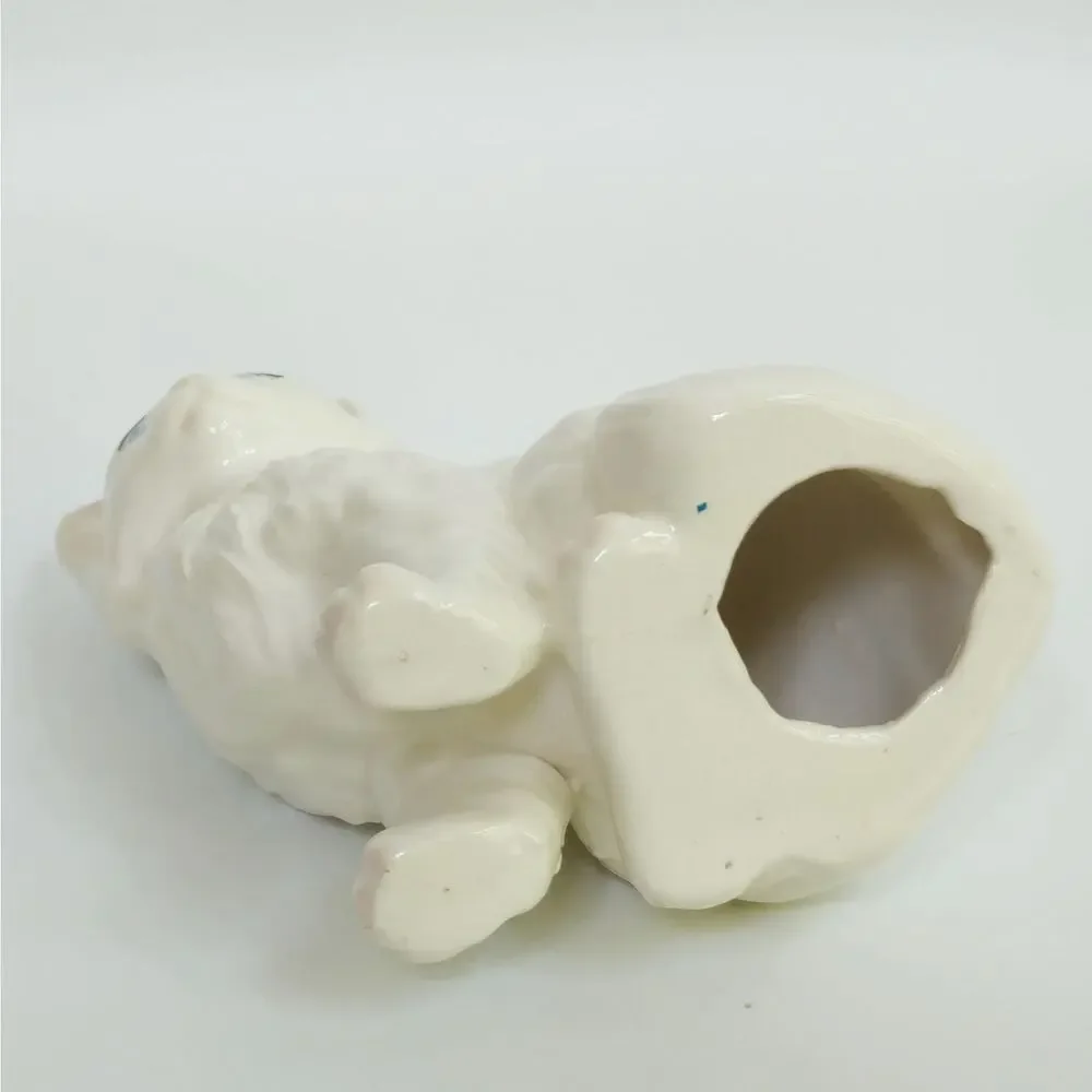 Vintage White Longhair Cat Figurine | Hand Painted Floral Ceramic Kitty Statue